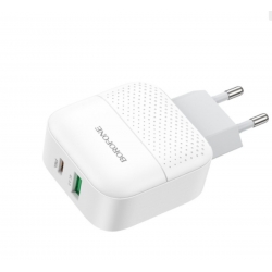Мережевий зарядний пристрій BOROFONE BA46A Premium PD + QC3.0 with USB-A and USB-C out 3A White