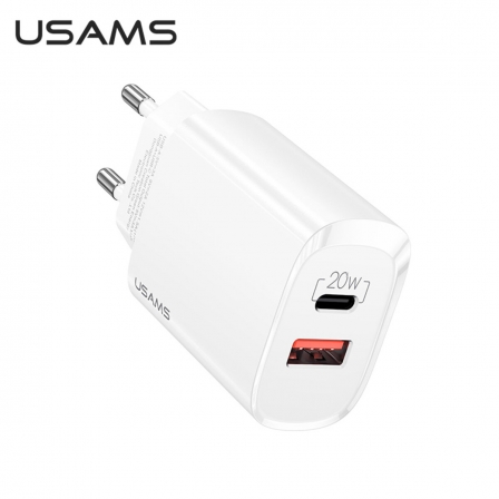Мережевий зарядний пристрій Usams US-CC121 T35 QC3.0+PD3.0 Fast Charger 20W (EU) White