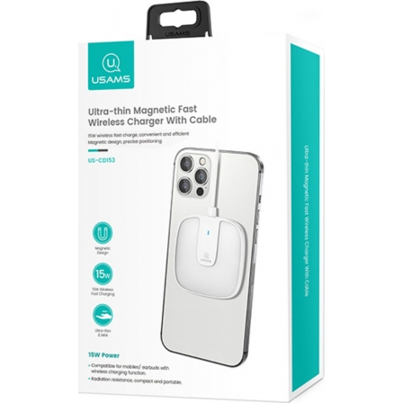 

БЗП Usams US-CD153 Ultra-thin Magnetic Fast Wireless Charger With Cable White