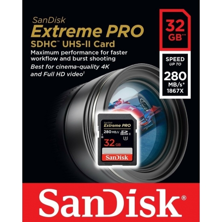 

SDXC (UHS-II U3) SanDisk Extreme Pro 32Gb class 10 V90 (R300MB/s, W260MB/s)