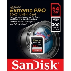 SDXC (UHS-II U3) SanDisk Extreme Pro 64Gb class 10 V90 (R300MB/s, W260MB/s)