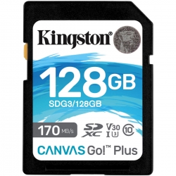 SDXC (UHS-1 U3) Kingston Canvas Go Plus 128Gb class 10 V30 (R170MB/s, W90MB/s)