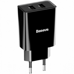 Мережевий зарядний пристрій Baseus Speed Mini Dual U Charger 10.5W ( With Mini White Cable IP) Black
