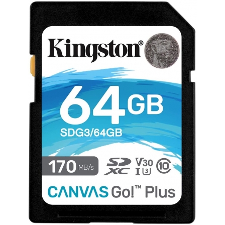 SDXC (UHS-1 U3) Kingston Canvas Go Plus 64Gb class 10 V30 (R170MB/s, W70MB/s)