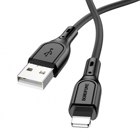 

Кабель BOROFONE BX66 USB to iP 2.4A,1m, silicone, silicone connectors, Black