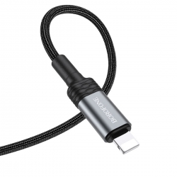 Кабель BOROFONE BU30 USB to iP, 2.4A, 1.2m, nylon, aluminum connectors, light indicator, Black
