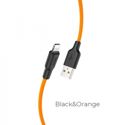 Кабель HOCO X21 Plus USB to iP 2.4A, 1m, silicone, silicone connectors, Black+Orange