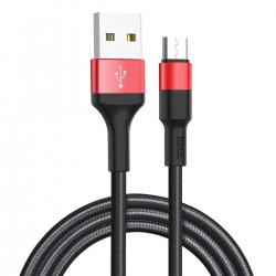 Кабель HOCO X26 USB to Micro 2A, 18W 1m, nylon,  aluminum connectors, Black+Red