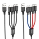 Кабель HOCO X76 USB to iP+Type-C+Type-C+Micro 2A, 1m, nylon, aluminum connectors Black+Red+Blue