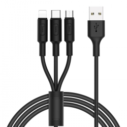 Кабель HOCO X25 USB to iP+Type-C+Micro 2A, 1m, PVC, PVC connectors, Black