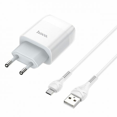 Мережевий зарядний пристрій HOCO C72A Glorious single port charger set(Micro) White