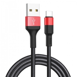 Кабель HOCO X26 USB to Type-C 2A, 18W 1m, nylon,  aluminum connectors, Black+Red