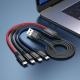 Кабель HOCO X76 USB to iP+iP+Type-C+Micro 2A, 1m, nylon, aluminum connectors Black+Red+Blue