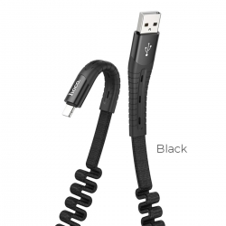 Кабель HOCO U78 USB to iP 2.4A, 0.8-1.2m, nylon, TPE connectors, elastic, Black