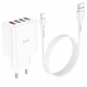 Мережевий зарядний пристрій HOCO C102A Fuerza QC3.0 four-port charger set(iP) White