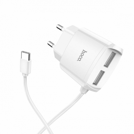 

Мережевий зарядний пристрій HOCO C59A Mega joy double port charger for Type-C White