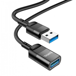Кабель HOCO U107 USB male to USB female USB3.0 3A, 1.2m, nylon, aluminum connectors, Black