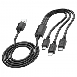 Кабель HOCO X74 USB to iP+Type-C+Micro 2A, 1m, PVC, PVC connectors, Black
