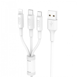 Кабель HOCO X25 USB to iP+Type-C+Micro 2A, 1m, PVC, PVC connectors, White