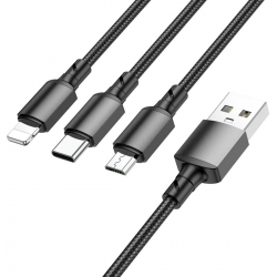 Кабель BOROFONE BX72 3-in-1 charging cable(iP+Type-C+Micro) Black