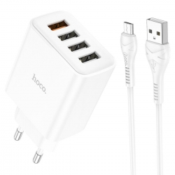 Мережевий зарядний пристрій HOCO C102A Fuerza QC3.0 four-port charger set(Micro) White