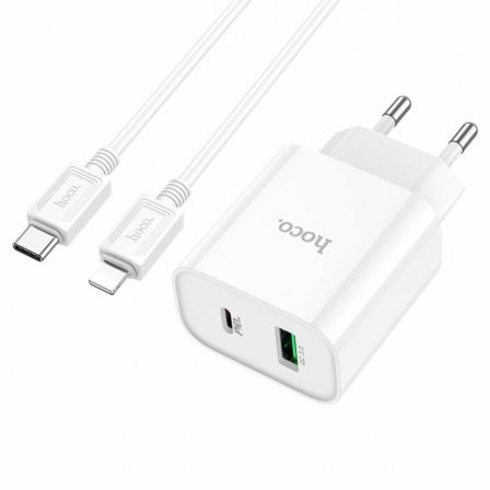 Мережевий зарядний пристрій HOCO C80A Plus Rapido PD20W+QC3.0 charger set(C to iP) White