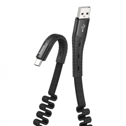 Кабель HOCO U78 USB to Type-C 2.4A, 0.8-1.2m, nylon, TPE connectors, elastic, Black