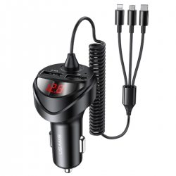 АЗП Usams US-CC119 C22 3.4A Dual USB Car Charger With 3IN1 Spring Cable Black