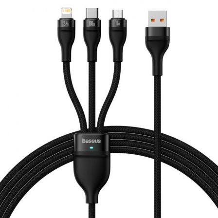 Кабель Baseus Flash Series Ⅱ One-for-three Fast Charging Data Cable USB to M+L+C 100W 1.2m Black