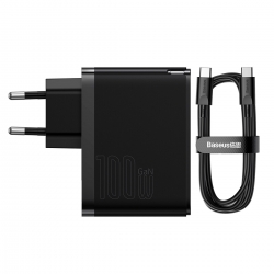 МЗП Baseus GaN3 Pro Fast Charger C+U 100W (Cable Type-C  to Type-C 100W(20V/5A) 1m) Black