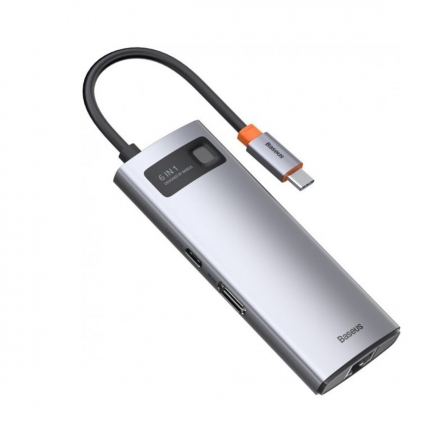 USB-Hub Baseus Metal Gleam Series 6-in-1 Multifunctional Type-C HUB Docking Station Gray （Type-C to HDMI*1+USB3.0*3+PD*1+VGA*1）