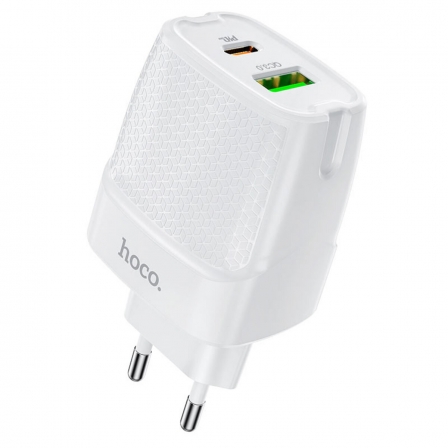 

Мережевий зарядний пристрій HOCO C85A Bright dual port PD20W+QC3.0 charger White