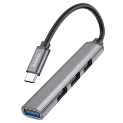 Кабель-перехiдник HOCO HB26 4 in 1 adapter(Type-C to USB3.0+USB2.0*3) Metal Gray
