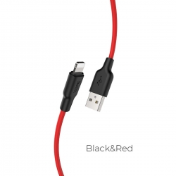 Кабель HOCO X21 Plus USB to iP 2.4A, 1m, silicone, silicone connectors, Black+Red