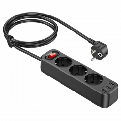 Мережевий зарядний пристрій HOCO NS2 3-position extension cord socket(including 3*USB output) Black