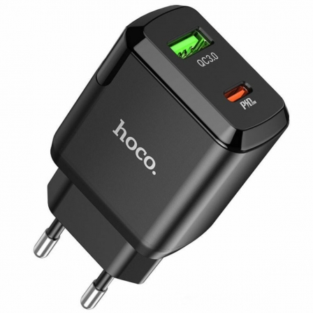 

Мережевий зарядний пристрій HOCO N5 Favor dual port PD20W+QC3.0 charger Black