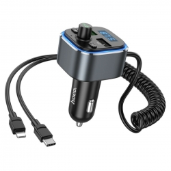 Автомобільний зарядний пристрій HOCO E74 Energy QC3.0 2-in-1 car BT FM transmitter with cable Metal Gray
