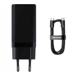 МЗП Baseus GaN3 Pro Fast Charger 2C+U 65W (Cable Type-C  to Type-C 100W(20V/5A) 1m) Black