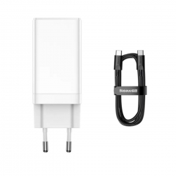 МЗП Baseus GaN3 Pro Fast Charger 2C+U 65W EU White(Include：Baseus Xiaobai series fast charging Cable Type-C  to Type-C 100W(20V/