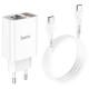 Мережевий зарядний пристрій HOCO C100A PD20W+QC3.0 charger with digital display set(Type-C to Type-C) White