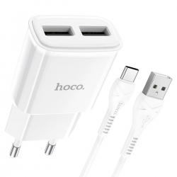 Мережевий зарядний пристрій HOCO C88A Star round dual port charger set(Type-C) White