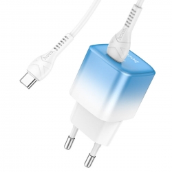 Мережевий зарядний пристрій HOCO C101A single port PD20W charger set(Type-C to Type-C) Ice Blue