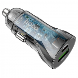 Автомобільний зарядний пристрій HOCO Z47A Transparent Discovery Edition dual port PD30W+QC3.0 car charger set(C to iP) Transpare