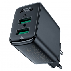 Мережевий зарядний пристрій ACEFAST A33 QC18W (USB-A+USB-A) dual port charger Black