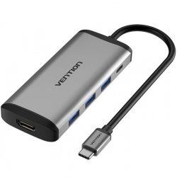 Хаб Vention Type-C to HDMI/USB3.0*3/PD Converter 0.15M Gray Metal Type (CNBHB)