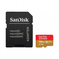 microSDXC (UHS-1 U3) SanDisk Extreme For Action Cams and Drones A2 128Gb class 10 V30 (R190MB/s,W90MB/s) (adapter)