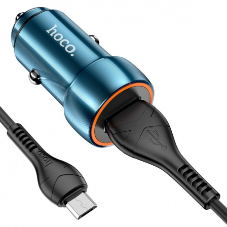 Автомобільний зарядний пристрій HOCO Z46 Blue shield single port QC3.0 car charger set(Micro) Sapphire Blue