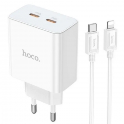Мережевий зарядний пристрій HOCO C108A Leader PD35W dual port(2C) charger set(C to iP) White