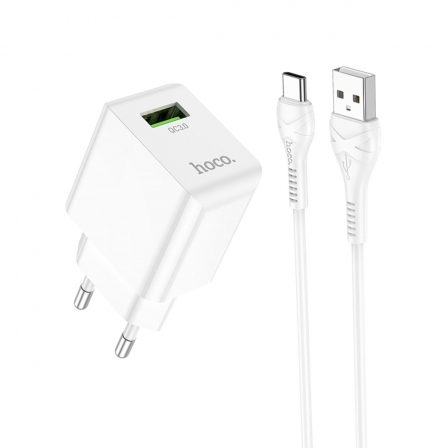 Мережевий зарядний пристрій HOCO C98A Proton single port QC3.0 charger set(Type-C) White