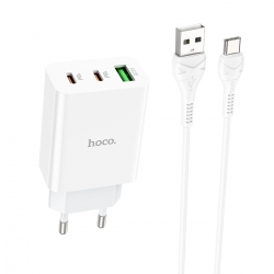 Мережевий зарядний пристрій HOCO C99A PD20W+QC3.0 three-port(2C1A) charger set(Type-C) White